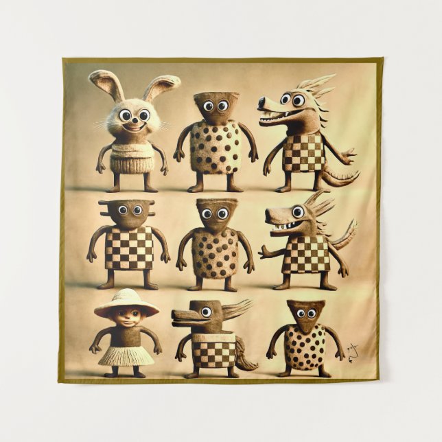 Odd Friends – Chequered & Dots Creature Family Pos Tapestry (Front)