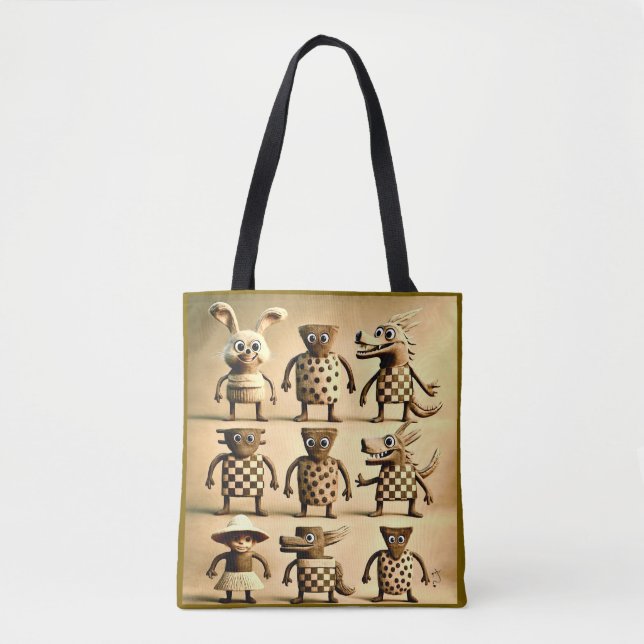 Odd Friends – Chequered & Dots Creature Family Tot Tote Bag (Front)