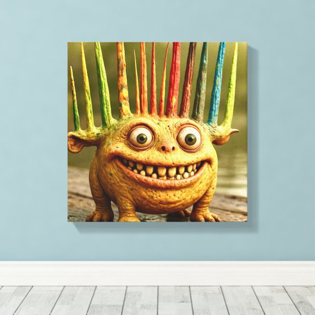 Odd Friends – Rainbow Spikes Monster Poster Canvas Print (Insitu(Wood Floor))