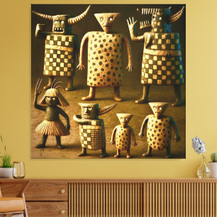 Odd Friends – Tribal Checker & Dots Poster Canvas Print