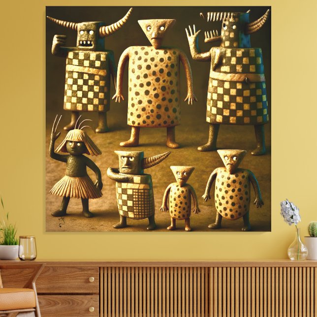 Odd Friends – Tribal Chequered & Dots Poster Canvas Print (Insitu(LivingRoom))