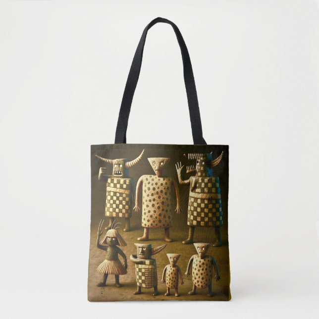 Odd Friends – Tribal Chequered & Dots Poster Tote Bag (Front)