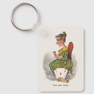 Odd Trick Victorian Caricature Striped Dress Woman Key Ring