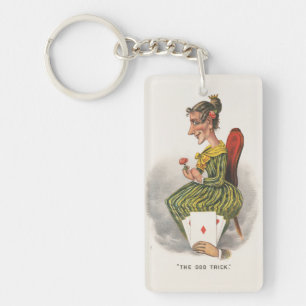 Odd Trick Victorian Caricature Striped Dress Woman Key Ring