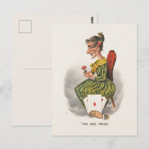Odd Trick Victorian Caricature Striped Dress Woman Postcard