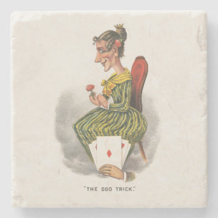 Odd Trick Victorian Caricature Striped Dress Woman Stone Coaster
