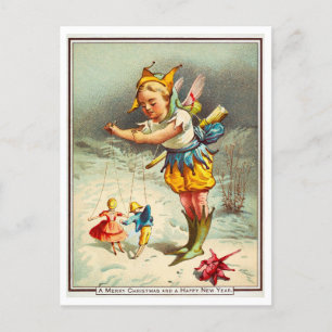 Odd Victorian Christmas / New Year Puppet Postcard