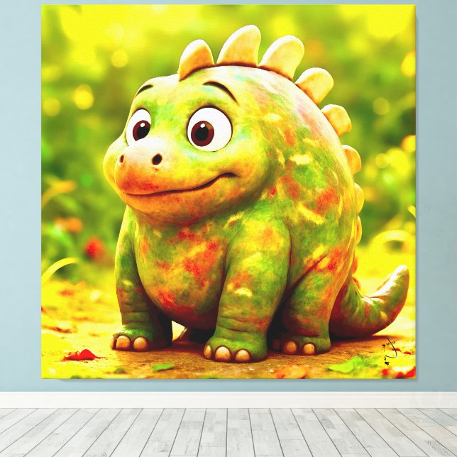 OddFriends – Cute Chubby Dino Poster Canvas Print (Insitu(Wood Floor))
