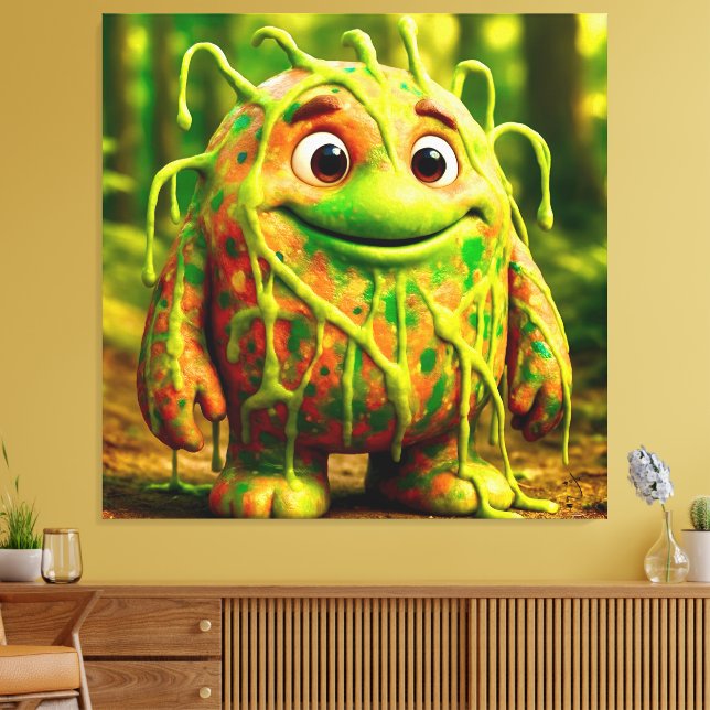 OddFriends – Gooey Green Monster Poster Canvas Print (Insitu(LivingRoom))