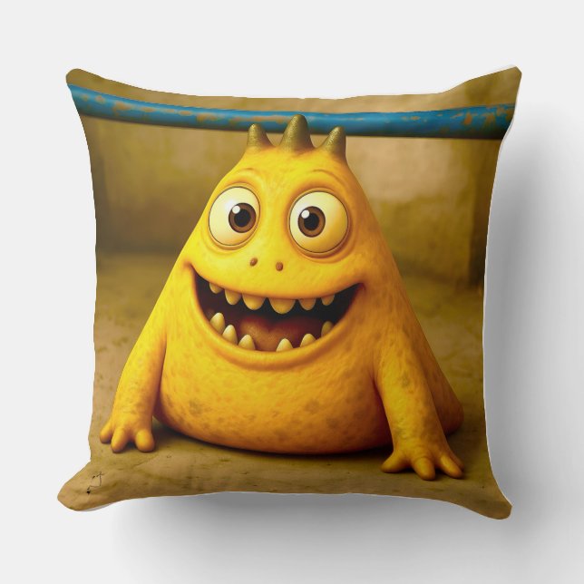 OddFriends – Happy Yellow Monster Poster Cushion (Front)