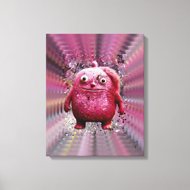 OddFriends – Pink Whimsical Creature Poster Canvas Print (Front)