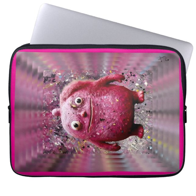 OddFriends – Pink Whimsical Creature Poster Laptop Sleeve (Front)