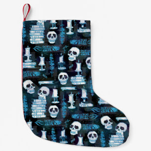 Ode to Alchemy -- Aqua Blue Skulls, Candles, Books Small Christmas Stocking