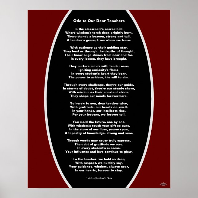 Ode to Our Dear Teachers Poem Poster HAMbyWG (Front)