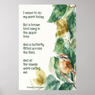 Ode to Spring Poem with Brown Bird Wren Poster