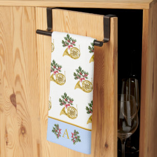 Ode to The Nutcracker French Horn Blue Accent Tea Towel