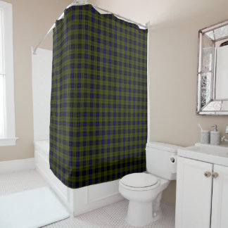 Odee army green royal blue/black stripe plaid shower curtain