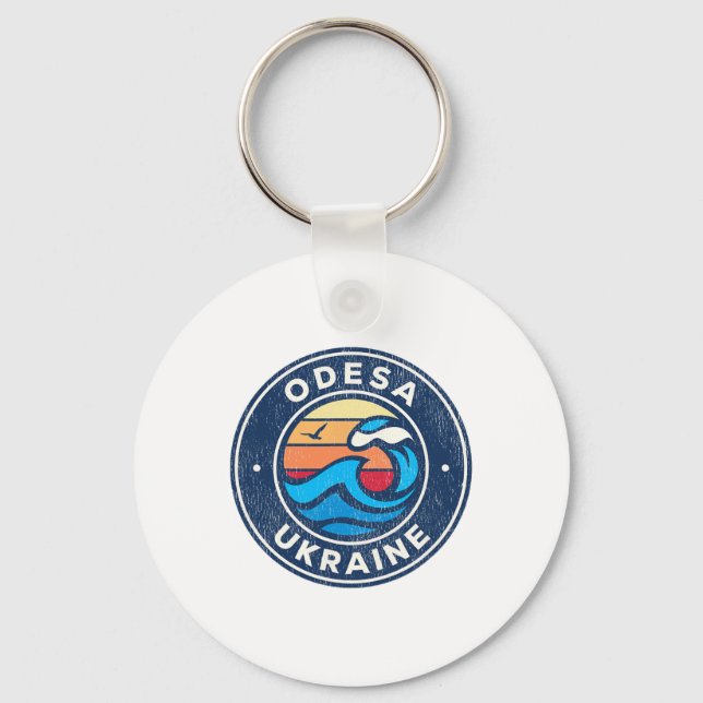 Odesa Ukraine Vintage Nautical Waves Design  Key Ring (Front)