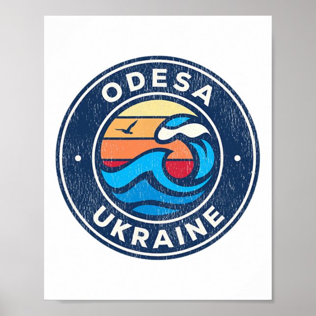 Odesa Ukraine Vintage Nautical Waves Design  Poster (Front)