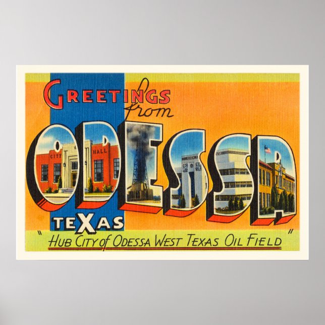 Odessa Texas TX Old Vintage Travel Souvenir Poster (Front)