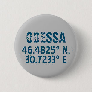 Odessa Ukraine Latitude & Longitude Distressed  6 Cm Round Badge