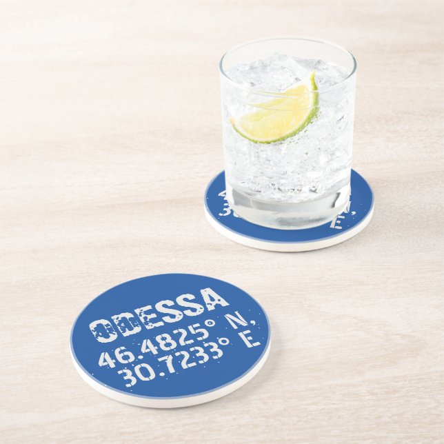 Odessa Ukraine Latitude & Longitude Distressed  Coaster (Side)