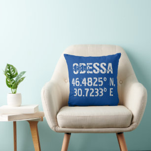 Odessa Ukraine Latitude & Longitude Distressed  Cushion