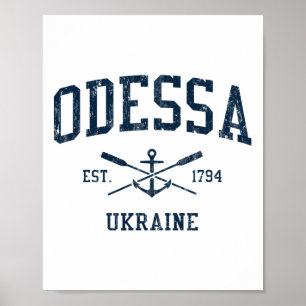 Odessa Vintage Navy Crossed Oars And Boat Anchor Poster