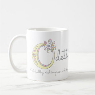 Odette letter O decorative name with meaning mug