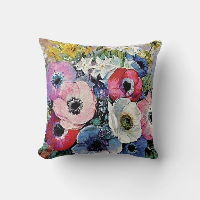 Odilon Redon Anemones Flowers - Fine Art Symbolism Cushion (Front)