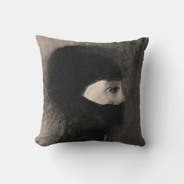 Odilon Redon. Armour. Dark woman face. Symbolism Cushion (Front)