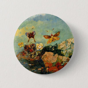 Odilon Redon - Butterflies, famous painting, 6 Cm Round Badge