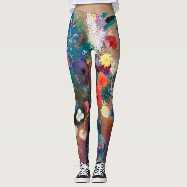Odilon Redon printed Leggings painted flowers (Front)