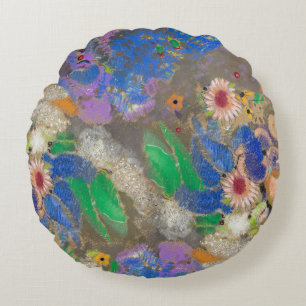 Odilon Redon's abstract flower background. Round Cushion