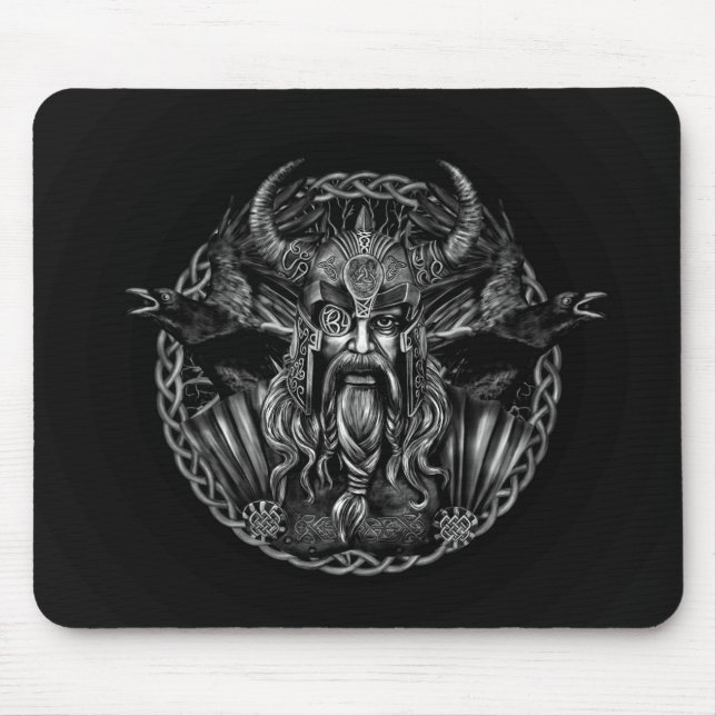 Odin and his ravens Huginn and Muninn Mouse Mat (Front)