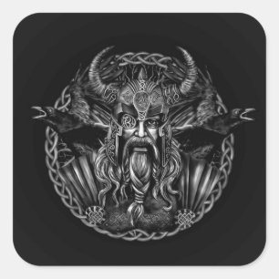 Odin and his ravens Huginn and Muninn Square Sticker