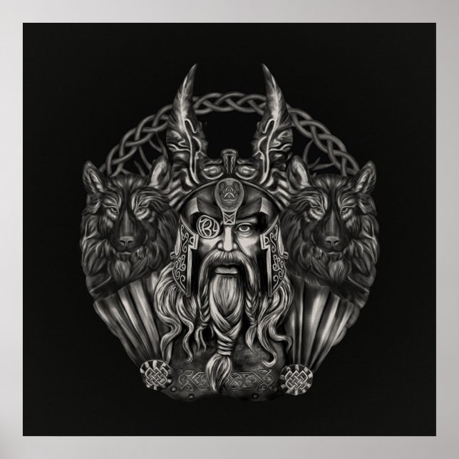 Odin and his wolves Geri and Freki Poster (Front)