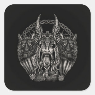 Odin and his wolves Geri and Freki Square Sticker