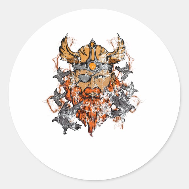 Odin & His Ravens Norse Mythology Distressed Classic Round Sticker (Front)