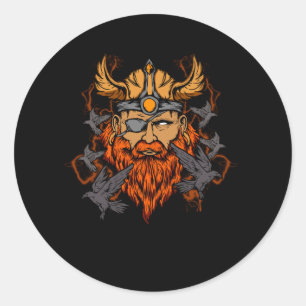 Odin Norse Mythology Viking God & Ravens Classic Round Sticker