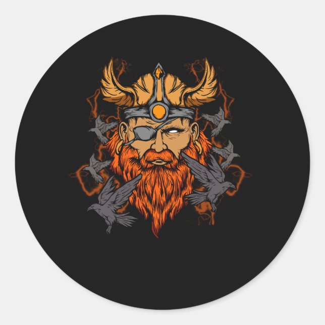 Odin Norse Mythology Viking God & Ravens Classic Round Sticker (Front)