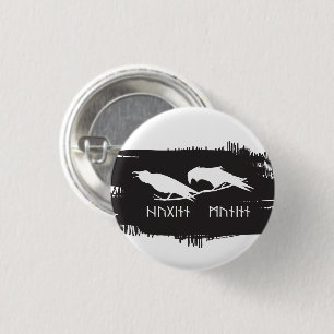 Odin Raven Crow Viking Mythology runes runic 3 Cm Round Badge