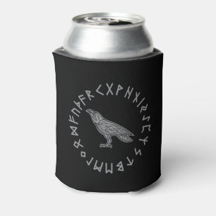 Odin Raven Crow Viking Mythology runes runic Can Cooler