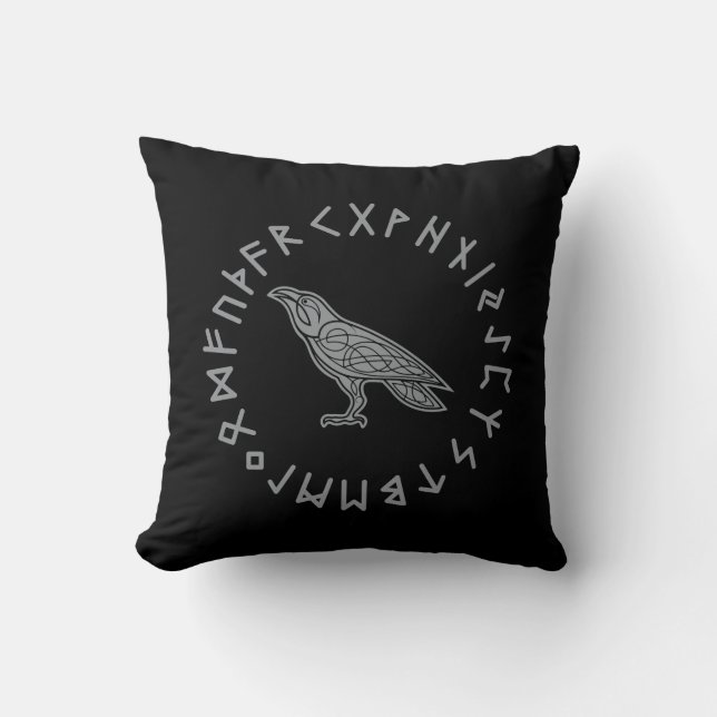 Odin Raven Crow Viking Mythology runes runic Cushion (Front)