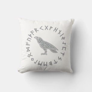 Odin Raven Crow Viking Mythology runes runic Cushion