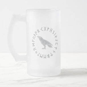 Odin Raven Crow Viking Mythology runes runic Frosted Glass Beer Mug