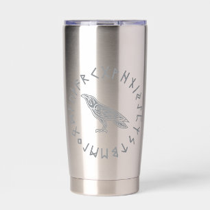 Odin Raven Crow Viking Mythology runes runic Insulated Tumbler