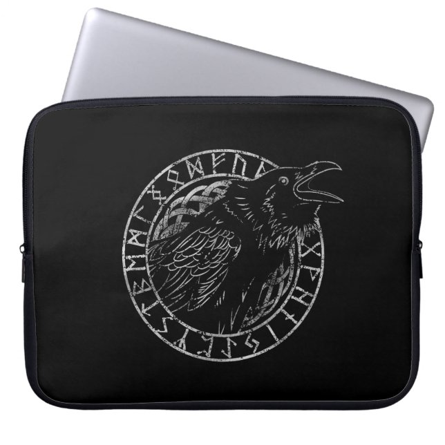 Odin Raven Crow Viking Mythology runes runic Laptop Sleeve (Front)