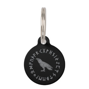 Odin Raven Crow Viking Mythology runes runic Pet Tag
