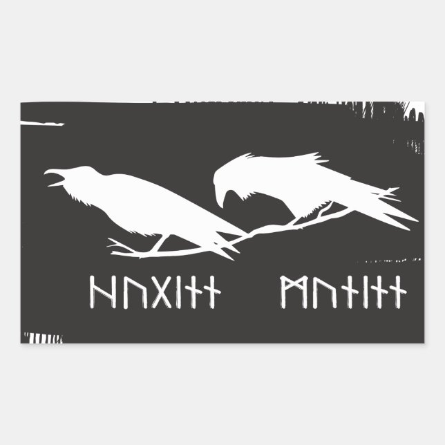 Odin Raven Crow Viking Mythology runes runic Rectangular Sticker (Front)